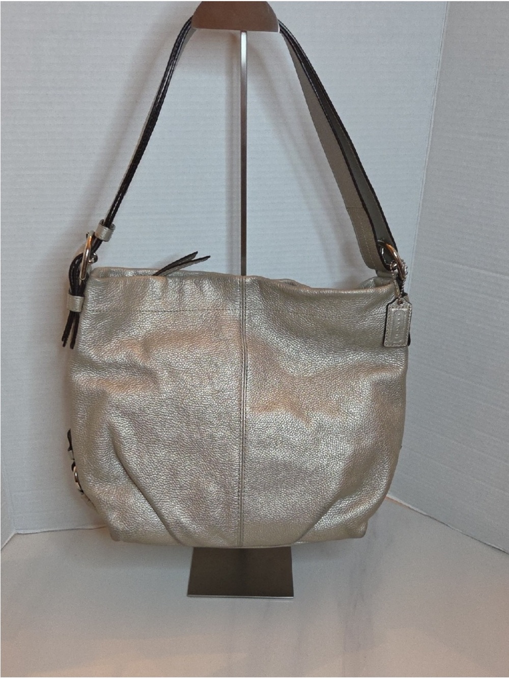 Coach Metallic Pebbled Leather Hobo Shoulder Bag